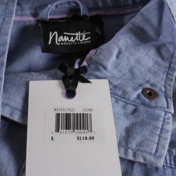 NWT Nanette LePore Solid Blue DENIM CARGO JACKET Women's Size L MSRP $100 ANB - Picture 5 of 5
